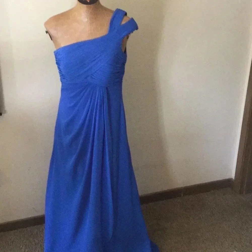 Light In The Box Royal Blue One‎ Shoulder Ruched Chiffon Bridesmaid Dress Long